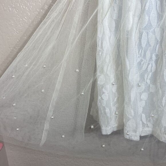 Ryu Anthropologie dress coquette fit & flare eggshell white lace/mesh fairy - Picture 5 of 10